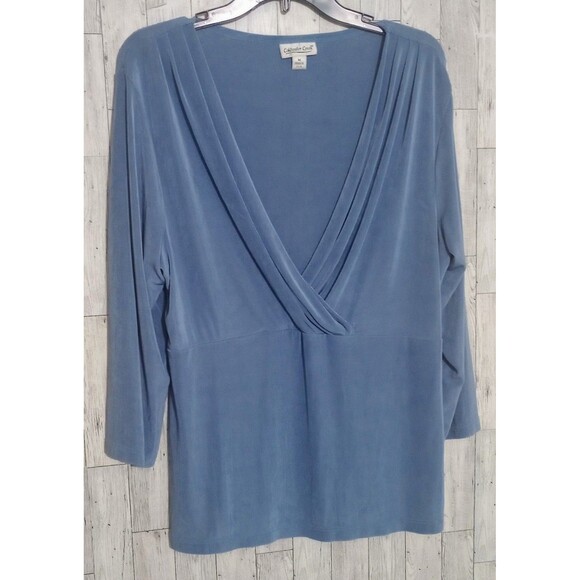 Coldwater Creek Faux‎ Wrap Top Slinky Knit Career Wear Blue Size Medium - Picture 1 of 5